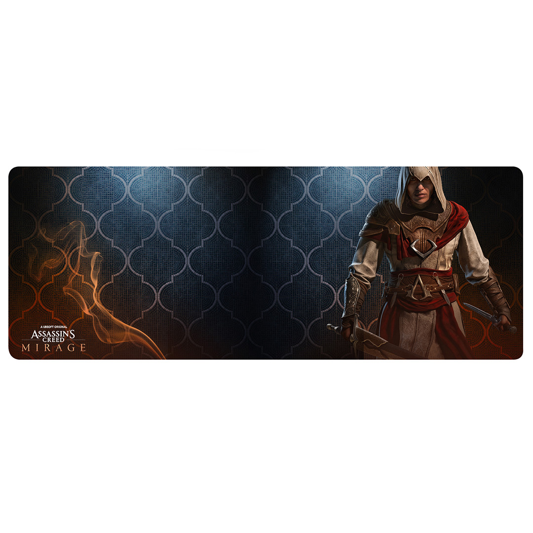 Herní podložka pod myš a klávesnici s motivem Assassin's Creed Mirage – Roshan
